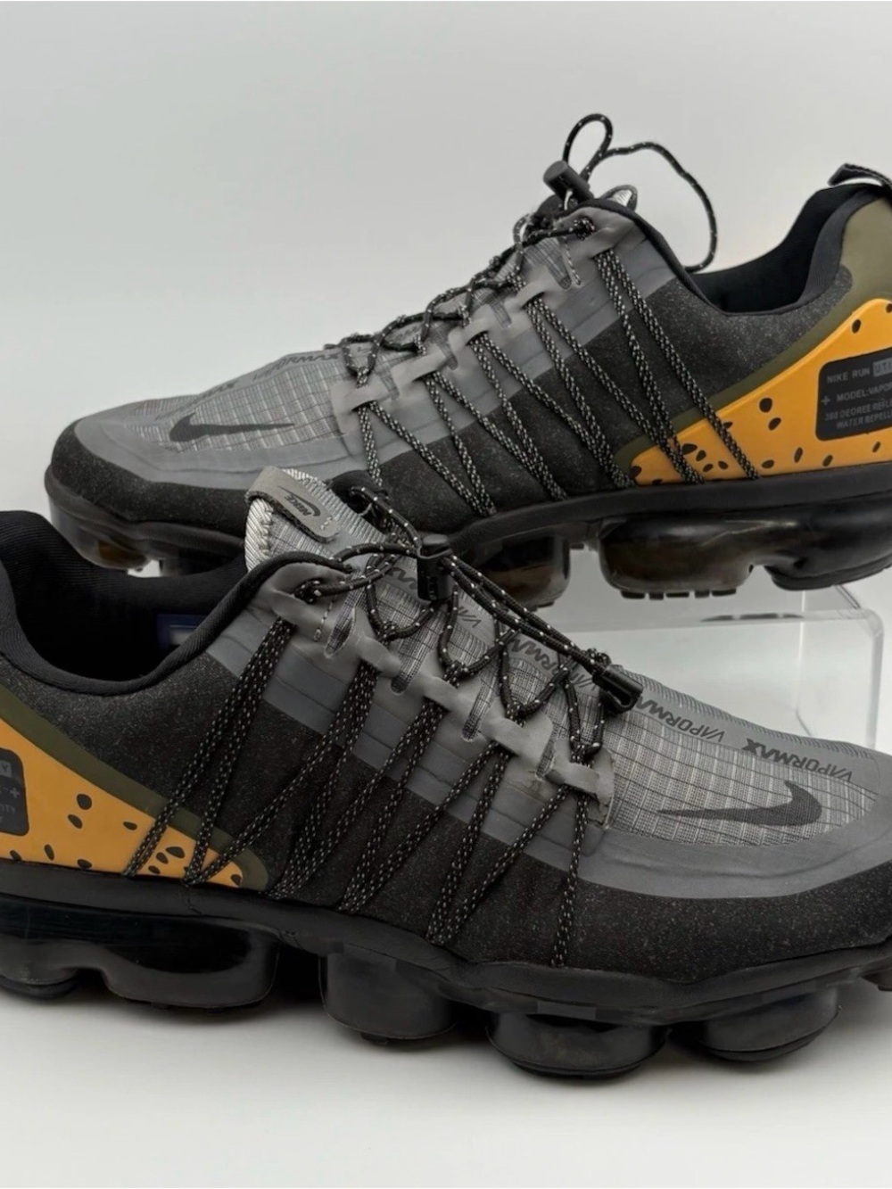 Nike Men's Black & Gray VaporMax Sneakers with Yellow Accent
